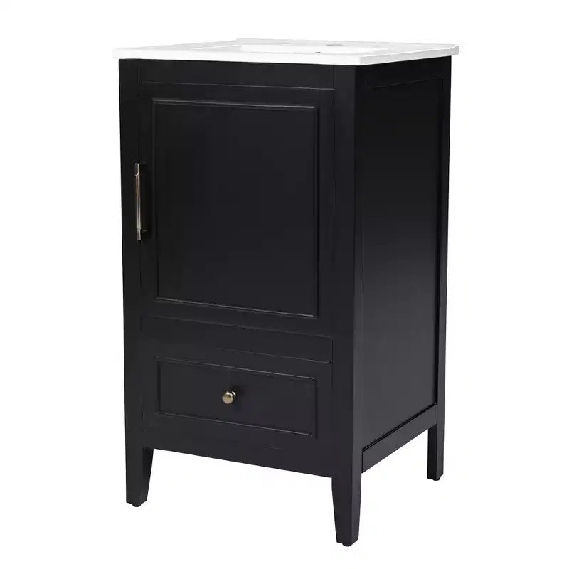 Mobiletto da bagno salvaspazio 30" con lavabo, mobiletto da bagno in legno con cassetti e anta, nero