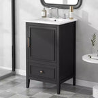 Mobiletto da bagno salvaspazio 30" con lavabo, mobiletto da bagno in legno con cassetti e anta, nero