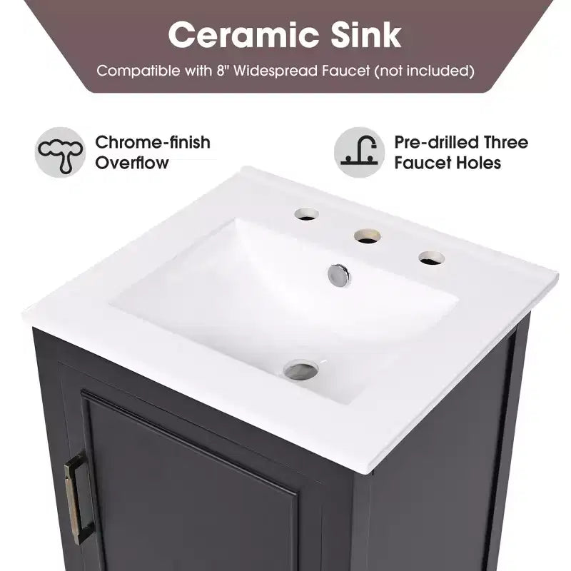 Mobiletto da bagno salvaspazio 30" con lavabo, mobiletto da bagno in legno con cassetti e anta, nero