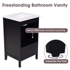 Mobiletto da bagno salvaspazio 30" con lavabo, mobiletto da bagno in legno con cassetti e anta, nero