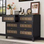 Whisen Cassettiera in legno stile rustico con 6 cassetti, armadietto, maniglie in metallo