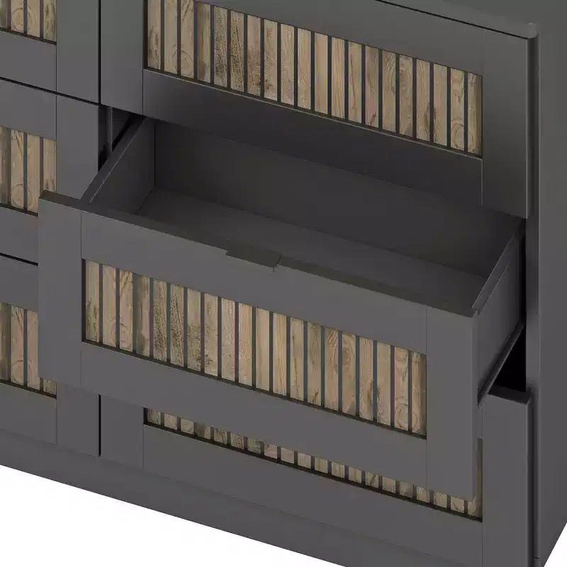 Whisen Cassettiera in legno stile rustico con 6 cassetti, armadietto, maniglie in metallo