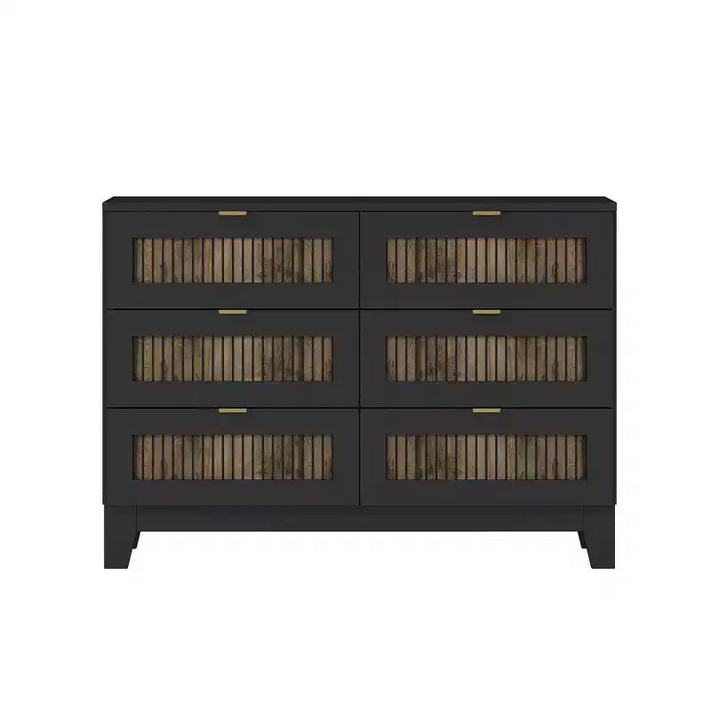 Whisen Cassettiera in legno stile rustico con 6 cassetti, armadietto, maniglie in metallo