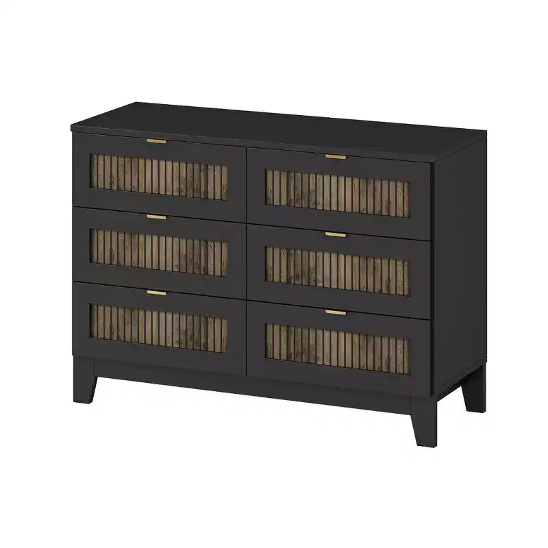 Whisen Cassettiera in legno stile rustico con 6 cassetti, armadietto, maniglie in metallo