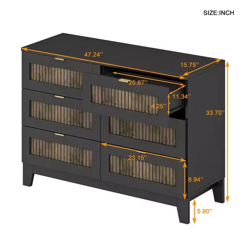 Whisen Cassettiera in legno stile rustico con 6 cassetti, armadietto, maniglie in metallo