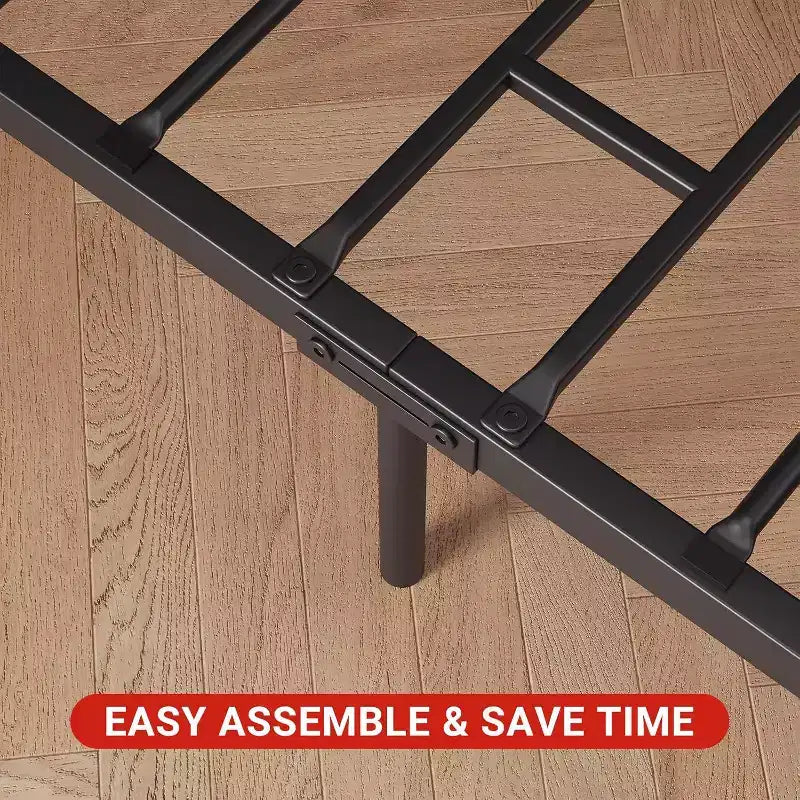 Struttura letto con testiera in legno, telaio in metallo industriale resistente da 14 pollici con spazio di archiviazione sotto il letto, nessuna rete a molle necessaria