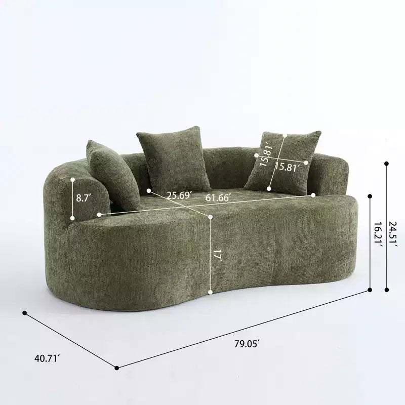 Divano Moderno a Mezzaluna con Cuscini, Divano Cloud Profondo in ciniglia per Soggiorno o Camera da Letto, Appartamento-Panipeachy