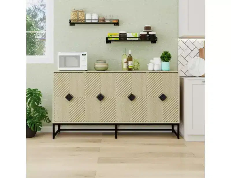 60 Buffets & Sideboards,Modern Credenza for Living Room,Wood Accent Storage Cabinet with 4 Doors,Metal Legs,Sideboard Buffet Cabinet with Storage