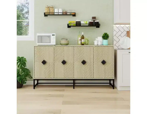 60 Buffets & Sideboards,Modern Credenza for Living Room,Wood Accent Storage Cabinet with 4 Doors,Metal Legs,Sideboard Buffet Cabinet with Storage