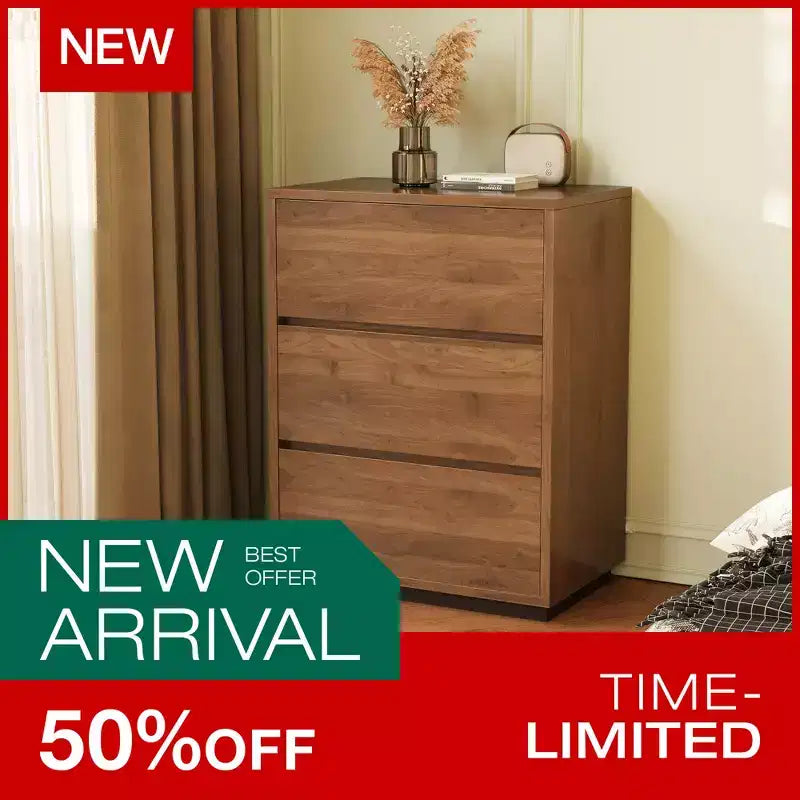 Comò a 3 cassetti Luck Live Farmhouse, Armadio in legno con ampio spazio, Cassettiera per camera da letto minimalista colore noce