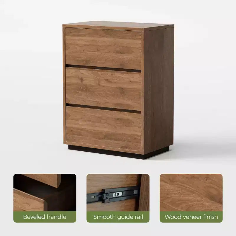 Comò a 3 cassetti Luck Live Farmhouse, Armadio in legno con ampio spazio, Cassettiera per camera da letto minimalista colore noce