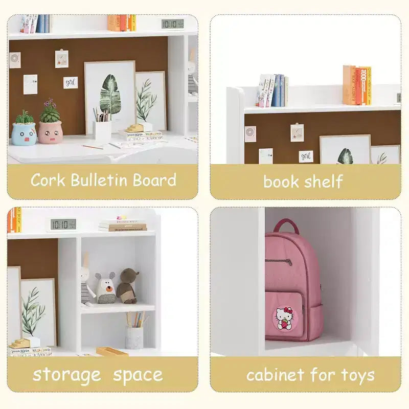 Acekool Scrivania e Sedia per Bambini, Tavolo Studio con Contenitore per Camera da Letto o Sala Giochi
