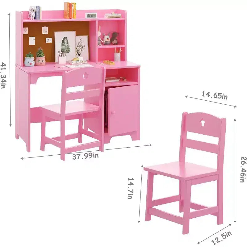 Acekool Scrivania e Sedia per Bambini, Tavolo Studio con Contenitore per Camera da Letto o Sala Giochi
