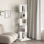 Libreria Girevole a 360° a 6 Ripiani, Scaffale Stretto in Legno con Pannelli in Acrilico, Organizer da Terra per Camera da Letto, Soggiorno, Studio