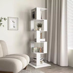 Libreria Girevole a 360° a 6 Ripiani, Scaffale Stretto in Legno con Pannelli in Acrilico, Organizer da Terra per Camera da Letto, Soggiorno, Studio