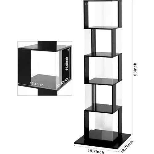 Bibliothèque rotative à 6 niveaux à 360°, étagère étroite en bois avec panneaux en acrylique, organiseur de sol pour chambre, salon, bureau