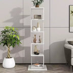 Libreria Girevole a 360° a 6 Ripiani, Scaffale Stretto in Legno con Pannelli in Acrilico, Organizer da Terra per Camera da Letto, Soggiorno, Studio