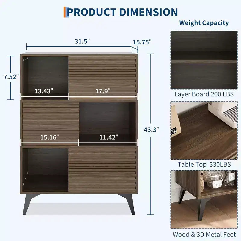 Mobile contenitore moderno con ante e 3 ripiani, Credenza in legno con gambe robuste per soggiorno, sala da pranzo, cucina