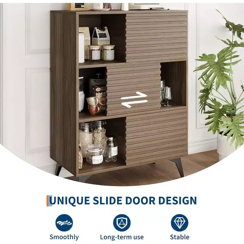 Mobile contenitore moderno con ante e 3 ripiani, Credenza in legno con gambe robuste per soggiorno, sala da pranzo, cucina