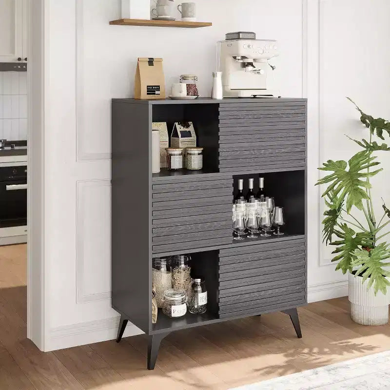 Mobile contenitore moderno con ante e 3 ripiani, Credenza in legno con gambe robuste per soggiorno, sala da pranzo, cucina