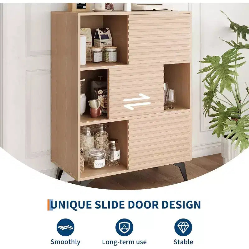 Mobile contenitore moderno con ante e 3 ripiani, Credenza in legno con gambe robuste per soggiorno, sala da pranzo, cucina