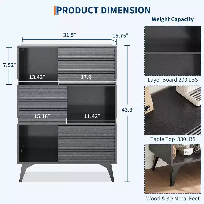 Mobile contenitore moderno con ante e 3 ripiani, Credenza in legno con gambe robuste per soggiorno, sala da pranzo, cucina