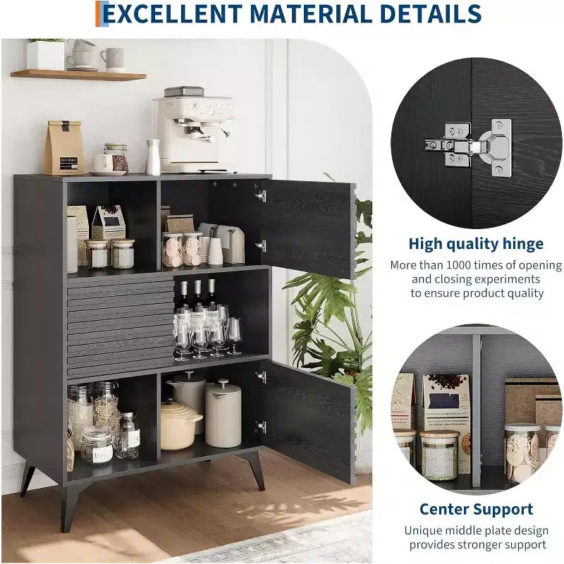 Mobile contenitore moderno con ante e 3 ripiani, Credenza in legno con gambe robuste per soggiorno, sala da pranzo, cucina