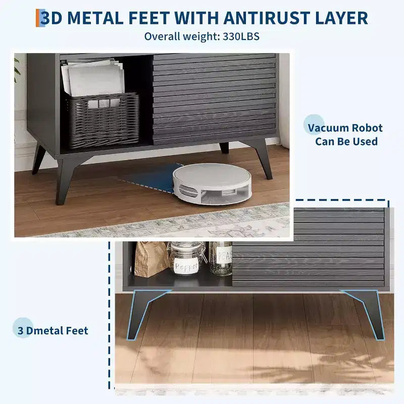 Mobile contenitore moderno con ante e 3 ripiani, Credenza in legno con gambe robuste per soggiorno, sala da pranzo, cucina