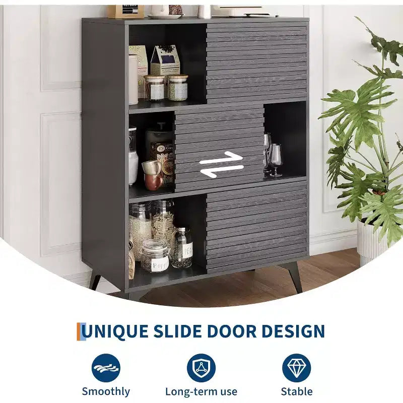 Mobile contenitore moderno con ante e 3 ripiani, Credenza in legno con gambe robuste per soggiorno, sala da pranzo, cucina