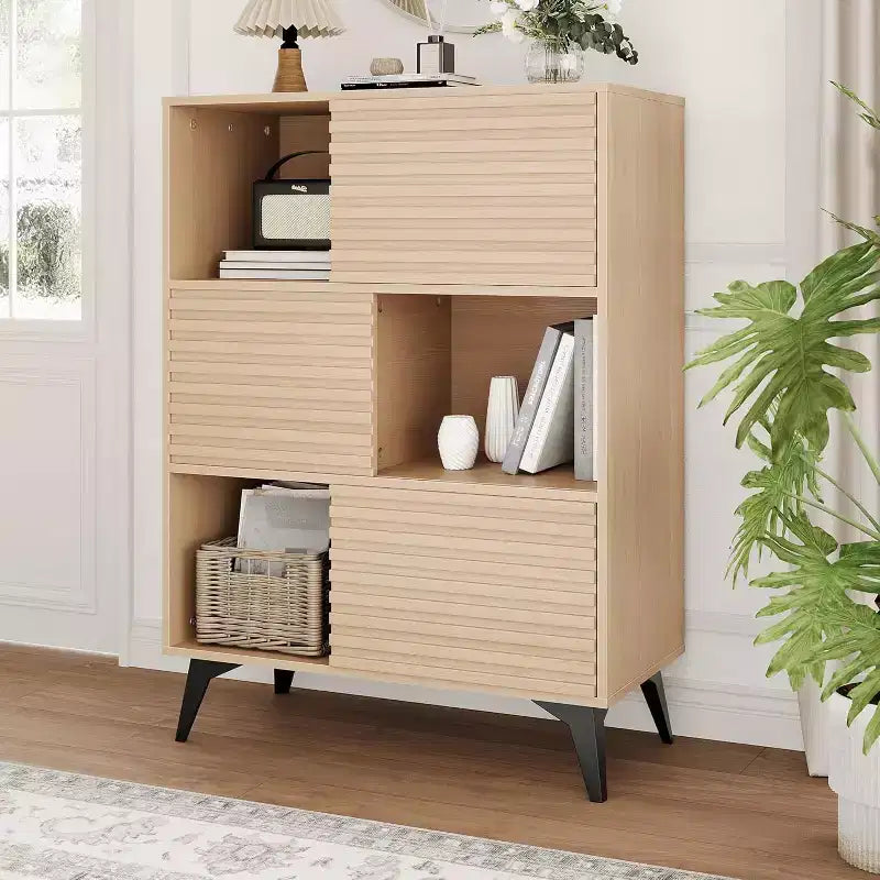 Mobile contenitore moderno con ante e 3 ripiani, Credenza in legno con gambe robuste per soggiorno, sala da pranzo, cucina