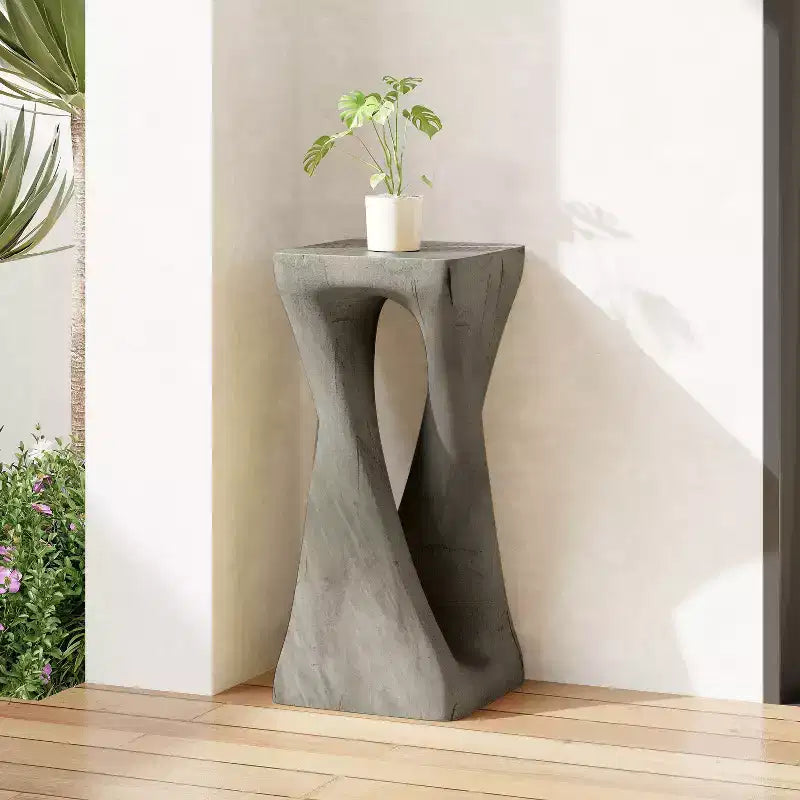 Tavolino Retro Comodino Tavolino d'Appoggio con Texture Effetto Legno, Tavolino d'Appoggio per Interni/Esterni a Forma di Spirale - ModernLuxe