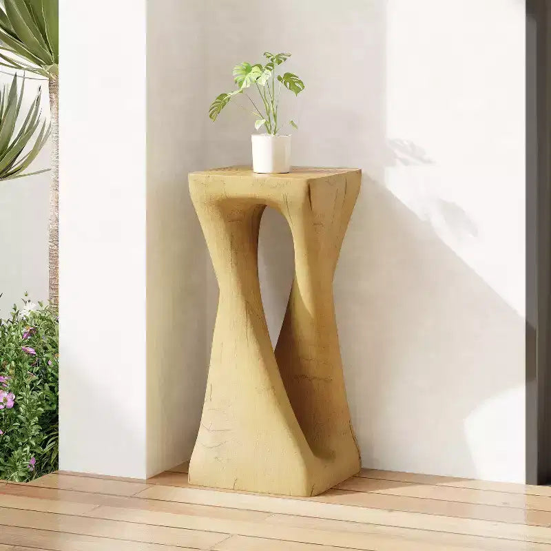 Tavolino Retro Comodino Tavolino d'Appoggio con Texture Effetto Legno, Tavolino d'Appoggio per Interni/Esterni a Forma di Spirale - ModernLuxe