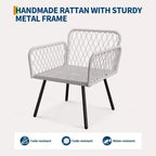 COZONY Set Divani Sezionali da Esterno per Tutte le Stagioni, Salotto con Cuscino in Vimini e Tavolo in Vetro per Balcone Veranda Giardino