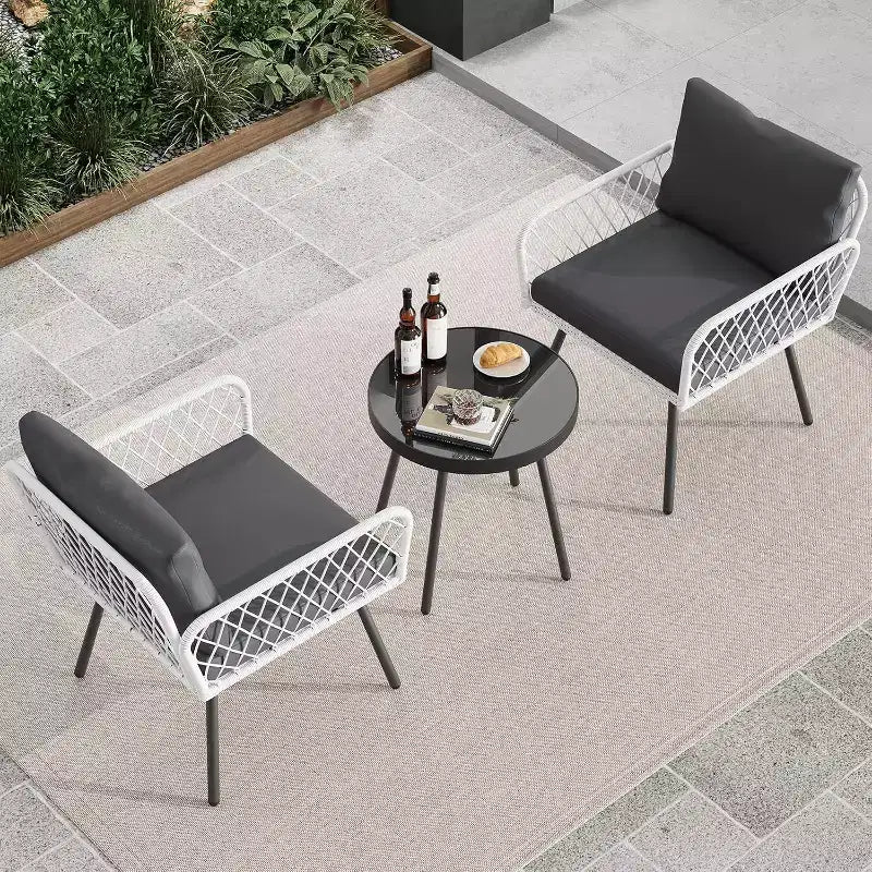 COZONY Set Divani Sezionali da Esterno per Tutte le Stagioni, Salotto con Cuscino in Vimini e Tavolo in Vetro per Balcone Veranda Giardino