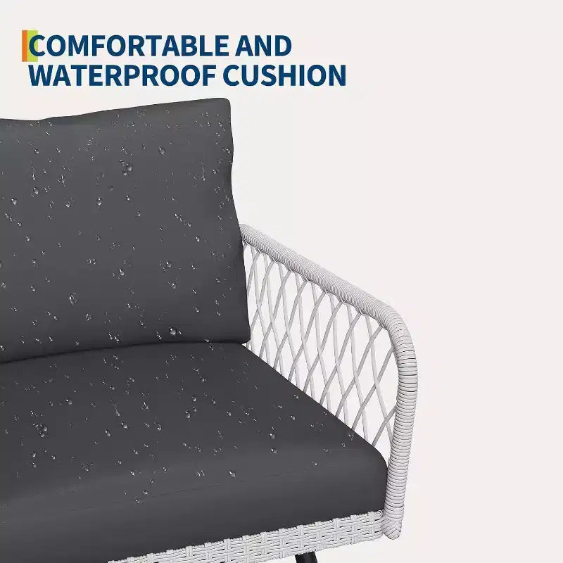 COZONY Set Divani Sezionali da Esterno per Tutte le Stagioni, Salotto con Cuscino in Vimini e Tavolo in Vetro per Balcone Veranda Giardino