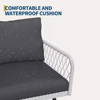 COZONY Set Divani Sezionali da Esterno per Tutte le Stagioni, Salotto con Cuscino in Vimini e Tavolo in Vetro per Balcone Veranda Giardino
