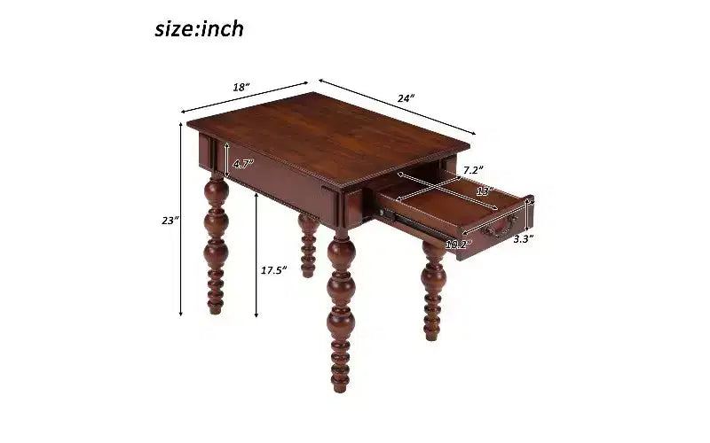 TUYOHW Tavolino d'Appoggio da Fattoria con Cassetto e Fusi a Bolla, Tavolino da Salotto con Piano in Impiallacciatura di Legno di Acacia Impermeabile, Comodino Vintage