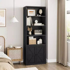 Confezione da 2 librerie alte in legno a 4 ripiani con doppia anta e 4 ripiani aperti, vetrinette da pavimento per ufficio, casa, libreria, nere