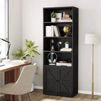 Confezione da 2 librerie alte in legno a 4 ripiani con doppia anta e 4 ripiani aperti, vetrinette da pavimento per ufficio, casa, libreria, nere