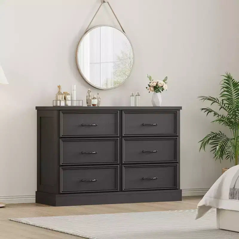 Comodino Moderno con Cassetti, Mobile Contenitore  Perfetto per la Camera da Letto, Organizer con Cassetti, Legno Robusto, Design Salvaspazio  Nero Venatura del Legno
