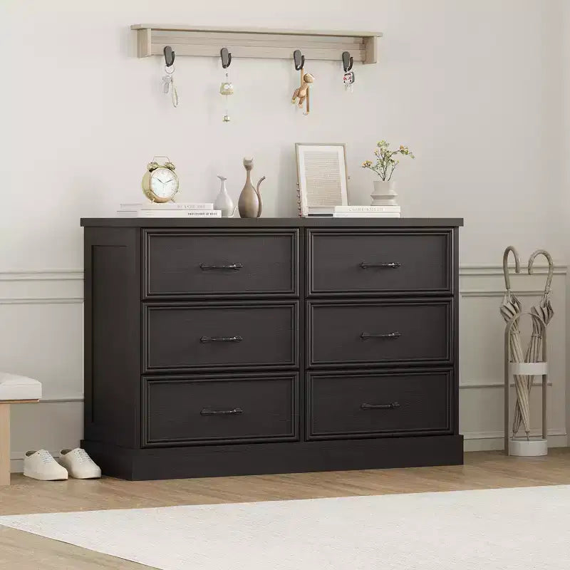 Comodino Moderno con Cassetti, Mobile Contenitore  Perfetto per la Camera da Letto, Organizer con Cassetti, Legno Robusto, Design Salvaspazio  Nero Venatura del Legno