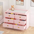 Comò a 6 cassetti Acekool con fasciatoio, cassettiera ampia con prese di corrente, fasciatoio rimovibile, organizer per cameretta neonati, rosa