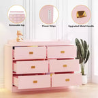 Comò a 6 cassetti Acekool con fasciatoio, cassettiera ampia con prese di corrente, fasciatoio rimovibile, organizer per cameretta neonati, rosa