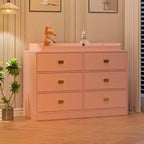 Comò a 6 cassetti Acekool con fasciatoio, cassettiera ampia con prese di corrente, fasciatoio rimovibile, organizer per cameretta neonati, rosa
