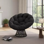 Sedia girevole Papasan in vimini da 37 pollici con cuscino spesso, rotonda, da esterno e interno, per il relax sul patio, telaio in acciaio