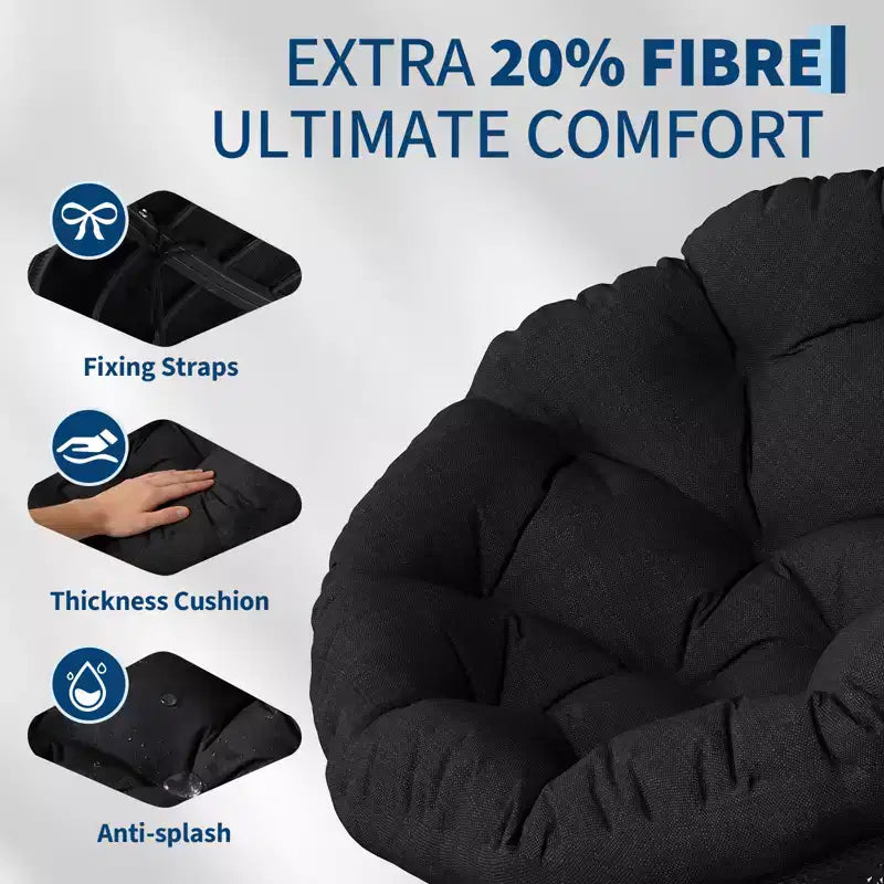 Sedia girevole Papasan in vimini da 37 pollici con cuscino spesso, rotonda, da esterno e interno, per il relax sul patio, telaio in acciaio