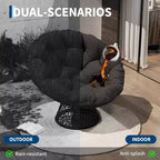Sedia girevole Papasan in vimini da 37 pollici con cuscino spesso, rotonda, da esterno e interno, per il relax sul patio, telaio in acciaio