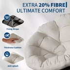 Sedia girevole Papasan in vimini da 37 pollici con cuscino spesso, rotonda, da esterno e interno, per il relax sul patio, telaio in acciaio