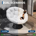 Sedia girevole Papasan in vimini da 37 pollici con cuscino spesso, rotonda, da esterno e interno, per il relax sul patio, telaio in acciaio
