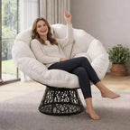 Sedia girevole Papasan in vimini da 37 pollici con cuscino spesso, rotonda, da esterno e interno, per il relax sul patio, telaio in acciaio